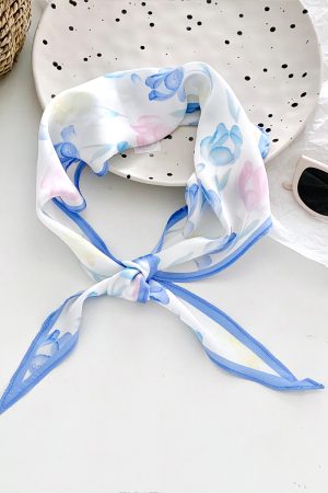 Floral Small Square Scarf for Women - Summer Versatile Long Strip Hair Tie Bow Hairband Headwear Accessory