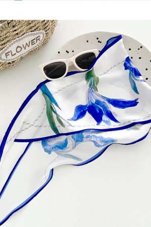 Floral Small Square Scarf for Women - Summer Versatile Long Strip Hair Tie Bow Hairband Headwear Accessory
