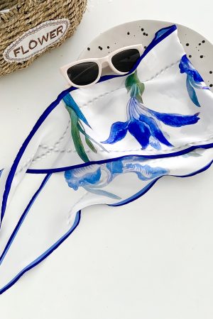 Floral Small Square Scarf for Women - Summer Versatile Long Strip Hair Tie Bow Hairband Headwear Accessory
