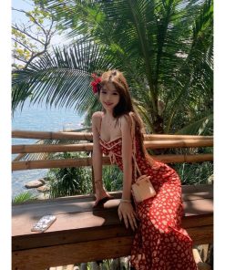 Floral Spaghetti Strap Dress for Women - French Style, Waist-Cinching, Mid-Length, Sexy Summer Vacation Vibe, High-Quality Fashion