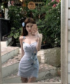 Floral Spaghetti Strap Dress for Women, French-Style Waist-Cinching Design, Summer Vacation Hot Girl Short Skirt
