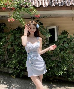 Floral Spaghetti Strap Dress for Women, French-Style Waist-Cinching Design, Summer Vacation Hot Girl Short Skirt