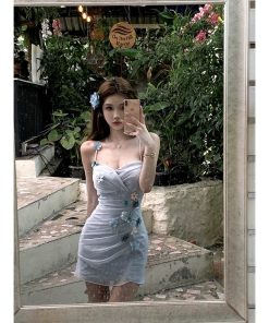 Floral Spaghetti Strap Dress for Women, French-Style Waist-Cinching Design, Summer Vacation Hot Girl Short Skirt