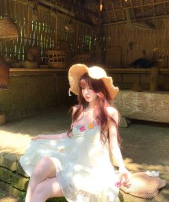 Floral Spaghetti Strap Dress for Women, Spring French-Style Vacation Wear, Sweet Slim Fairy Short Skirt, Summer 90s Y2K Fashion