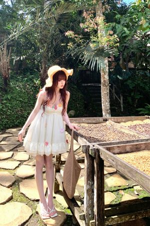 Floral Spaghetti Strap Dress for Women, Spring French-Style Vacation Wear, Sweet Slim Fairy Short Skirt, Summer 90s Y2K Fashion