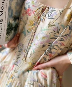 Floral Sweet Pear Cloud Print Puff Sleeve Doll Dress - Loose Slimming Style, Perfect for Y2K and Korean Fashion Trends