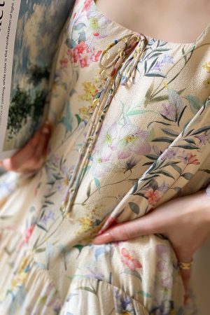 Floral Sweet Pear Cloud Print Puff Sleeve Doll Dress - Loose Slimming Style, Perfect for Y2K and Korean Fashion Trends