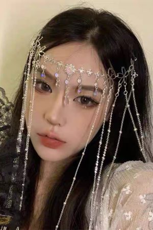 Floral Tassel Forehead Hairpin - Vintage Fairy Water Droplet Headpiece for Hanfu Ancient Style, Trendy Hair Accessory