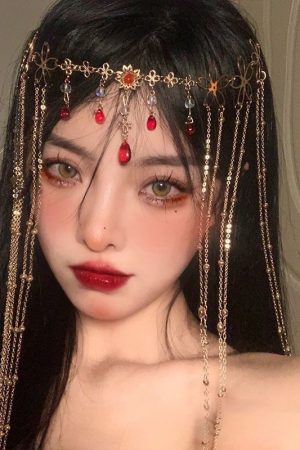 Floral Tassel Forehead Hairpin - Vintage Fairy Water Droplet Headpiece for Hanfu Ancient Style, Trendy Hair Accessory