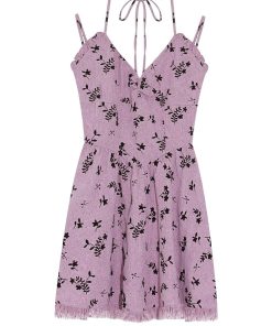 Floral Tassel Neck Hanging Strap Dress for Women - Waist-Cinching, Short Skirt Design for Petite Figures, Summer Style