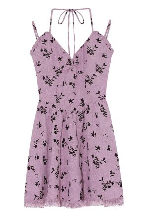 Floral Tassel Neck Hanging Strap Dress for Women - Waist-Cinching, Short Skirt Design for Petite Figures, Summer Style