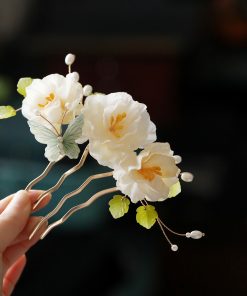 Floral U-Shaped Hairpin and Coiled Hairpin Set for Tang-Style Qipao and Hanfu, Ancient Style Hair Accessories