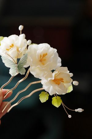Floral U-Shaped Hairpin and Coiled Hairpin Set for Tang-Style Qipao and Hanfu, Ancient Style Hair Accessories