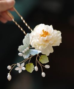 Floral U-Shaped Hairpin and Coiled Hairpin Set for Tang-Style Qipao and Hanfu, Ancient Style Hair Accessories