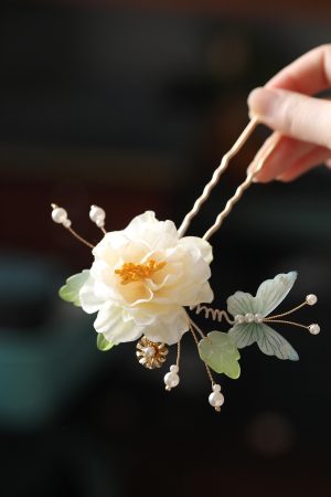Floral U-Shaped Hairpin and Coiled Hairpin Set for Tang-Style Qipao and Hanfu, Ancient Style Hair Accessories