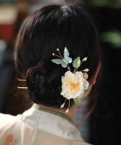 Floral U-Shaped Hairpin and Coiled Hairpin Set for Tang-Style Qipao and Hanfu, Ancient Style Hair Accessories