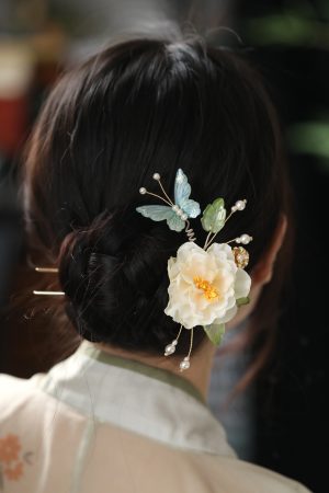 Floral U-Shaped Hairpin and Coiled Hairpin Set for Tang-Style Qipao and Hanfu, Ancient Style Hair Accessories