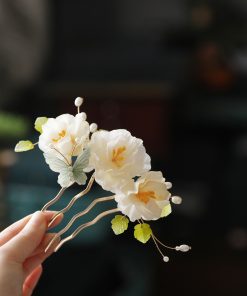 Floral U-Shaped Hairpin and Coiled Hairpin Set for Tang-Style Qipao and Hanfu, Ancient Style Hair Accessories