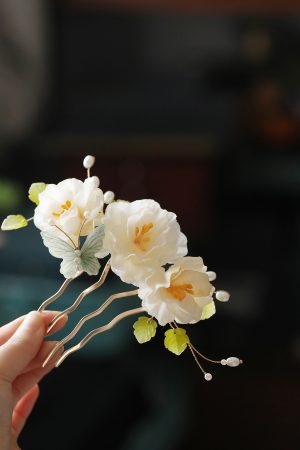 Floral U-Shaped Hairpin and Coiled Hairpin Set for Tang-Style Qipao and Hanfu, Ancient Style Hair Accessories