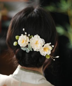 Floral U-Shaped Hairpin and Coiled Hairpin Set for Tang-Style Qipao and Hanfu, Ancient Style Hair Accessories