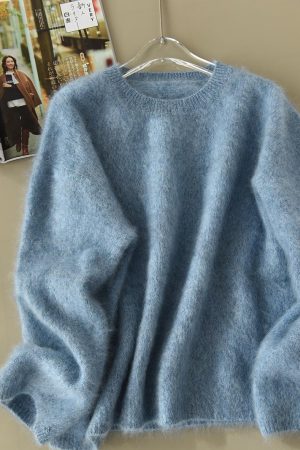 Floral Yarn Cashmere Blend Sweater - Soft Loose Round Neck Pullover for Atmospheric Aesthetic Cozy Style
