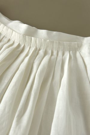 Flowy High-Waisted Pleated A-Line Skirt in White - Fairy-Like Ramie Cotton Design with Lining for Effortless Style