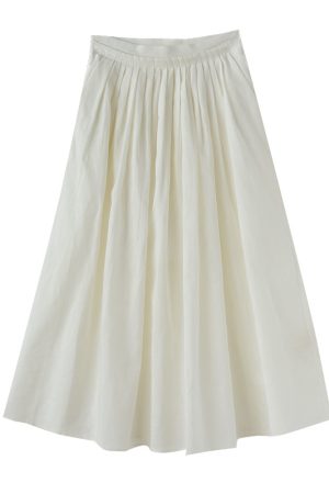 Flowy High-Waisted Pleated A-Line Skirt in White - Fairy-Like Ramie Cotton Design with Lining for Effortless Style
