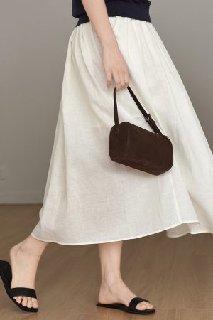 Flowy High-Waisted Pleated A-Line Skirt in White - Fairy-Like Ramie Cotton Design with Lining for Effortless Style