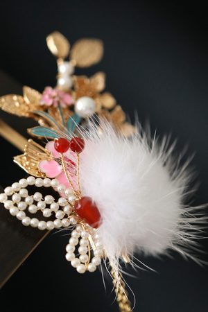 Fluffy Autumn Winter Hair Clips for Kids, Ancient Style Hanfu Hairpins & Fairy Side Clips for Girls' Qipao