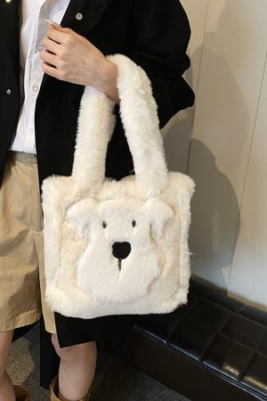 Fluffy Cartoon Plush Tote Bag for Women - Cute Spring Summer 2025 Fashion Handbag for Commuting and Everyday Use