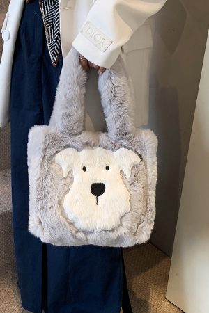 Fluffy Cartoon Plush Tote Bag for Women - Cute Spring Summer 2025 Fashion Handbag for Commuting and Everyday Use