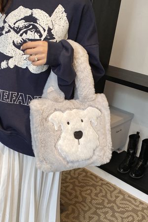 Fluffy Cartoon Plush Tote Bag for Women - Cute Spring Summer 2025 Fashion Handbag for Commuting and Everyday Use