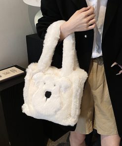 Fluffy Cartoon Plush Tote Bag for Women - Cute Spring Summer 2025 Fashion Handbag for Commuting and Everyday Use