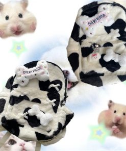 Fluffy Cow-Themed Backpack for Students, Double Shoulder Bag, Niche Streetwear, Cute Plush Design, Trendy and Functional