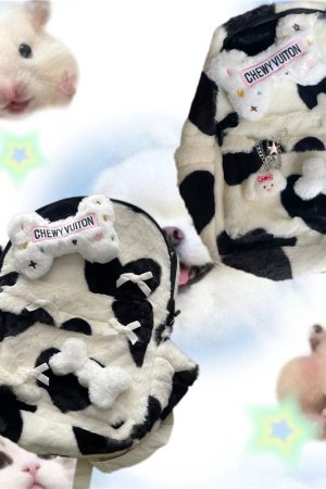 Fluffy Cow-Themed Backpack for Students, Double Shoulder Bag, Niche Streetwear, Cute Plush Design, Trendy and Functional