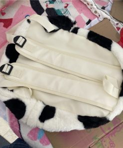 Fluffy Cow-Themed Backpack for Students, Double Shoulder Bag, Niche Streetwear, Cute Plush Design, Trendy and Functional