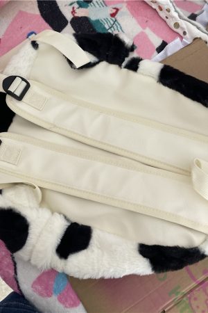 Fluffy Cow-Themed Backpack for Students, Double Shoulder Bag, Niche Streetwear, Cute Plush Design, Trendy and Functional