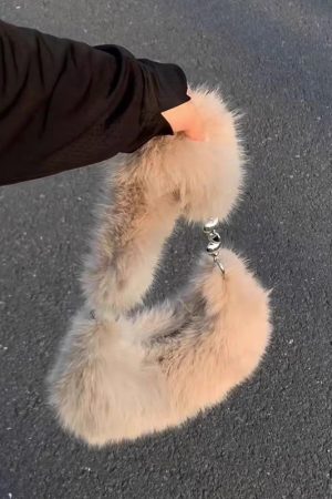 Fluffy Dumpling Shoulder Tote Bag in Cute Cheese Color - Plush Crossbody Bag for Women - Trendy Autumn Winter Style