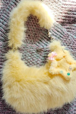 Fluffy Dumpling Shoulder Tote Bag in Cute Cheese Color - Plush Crossbody Bag for Women - Trendy Autumn Winter Style