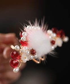 Fluffy Hanfu Hair Crown for Women - Ancient Style U-Shaped Hairpin Accessories for Autumn Winter Costumes and Wigs