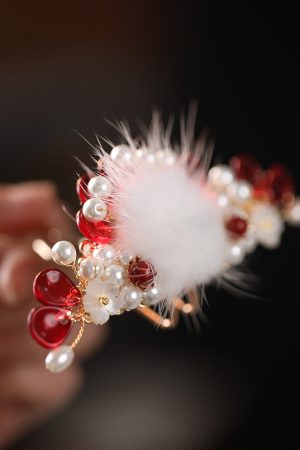 Fluffy Hanfu Hair Crown for Women - Ancient Style U-Shaped Hairpin Accessories for Autumn Winter Costumes and Wigs