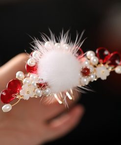 Fluffy Hanfu Hair Crown for Women - Ancient Style U-Shaped Hairpin Accessories for Autumn Winter Costumes and Wigs