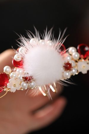 Fluffy Hanfu Hair Crown for Women - Ancient Style U-Shaped Hairpin Accessories for Autumn Winter Costumes and Wigs