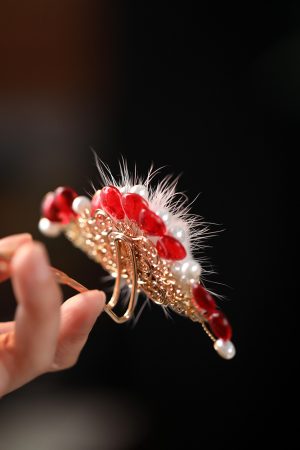 Fluffy Hanfu Hair Crown for Women - Ancient Style U-Shaped Hairpin Accessories for Autumn Winter Costumes and Wigs