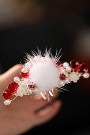 Fluffy Hanfu Hair Crown for Women - Ancient Style U-Shaped Hairpin Accessories for Autumn Winter Costumes and Wigs