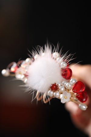 Fluffy Hanfu Hair Crown for Women - Ancient Style U-Shaped Hairpin Accessories for Autumn Winter Costumes and Wigs