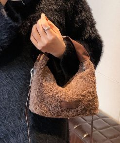 Fluffy Lamb Wool Handbag for Women - 2025 Spring Summer Fleece Tote Bag, Soft Shoulder Crossbody Style