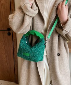 Fluffy Lamb Wool Handbag for Women - 2025 Spring Summer Fleece Tote Bag, Soft Shoulder Crossbody Style