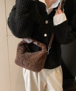 Fluffy Lamb Wool Handbag for Women - 2025 Spring Summer Fleece Tote Bag, Soft Shoulder Crossbody Style