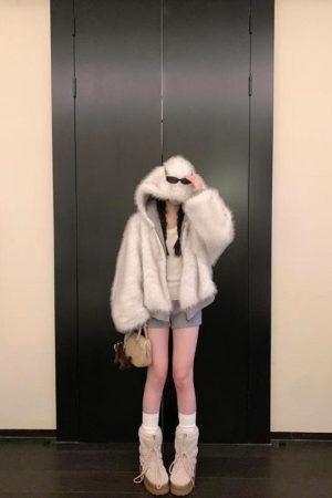 Fluffy Reversible Winter Coat for Women - Thick Hooded with Pumpkin Dye and Snowman Design - Korean Style Fashion Outerwear
